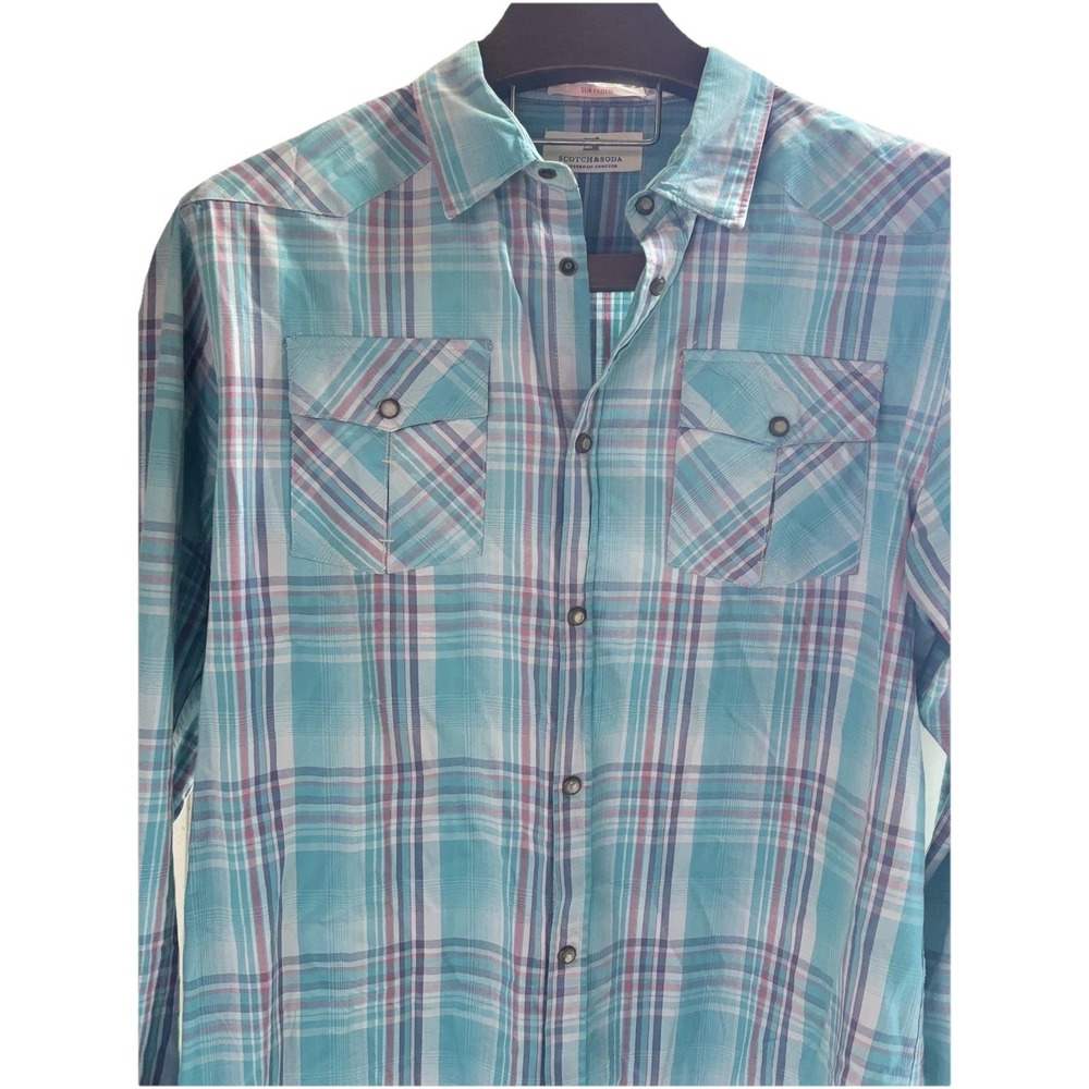 Scotch & Soda XXL Pearl Snap Western Long‎ Sleeve Plaid Sun Faded Amsterdam - Picture 2 of 9
